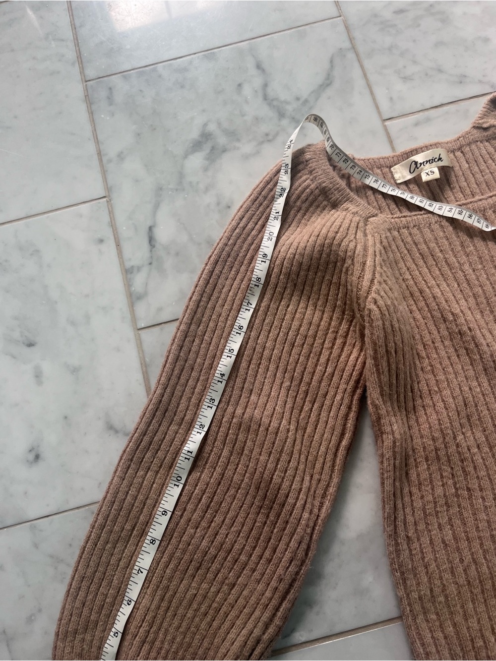Beige Ribbed Square-Neck Sweater - Picture 3 of 6